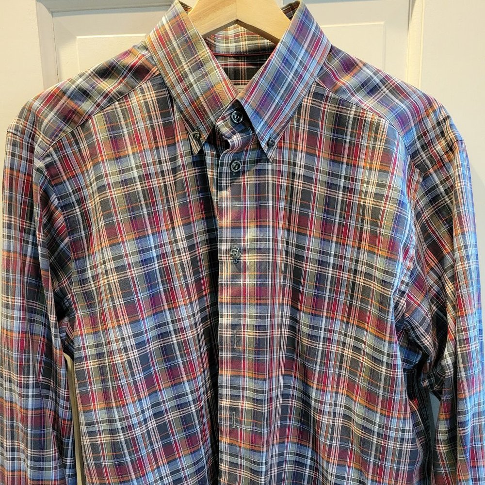 Eton slim 42 sleeve 16.5 neck Large multi plaid button down shirt